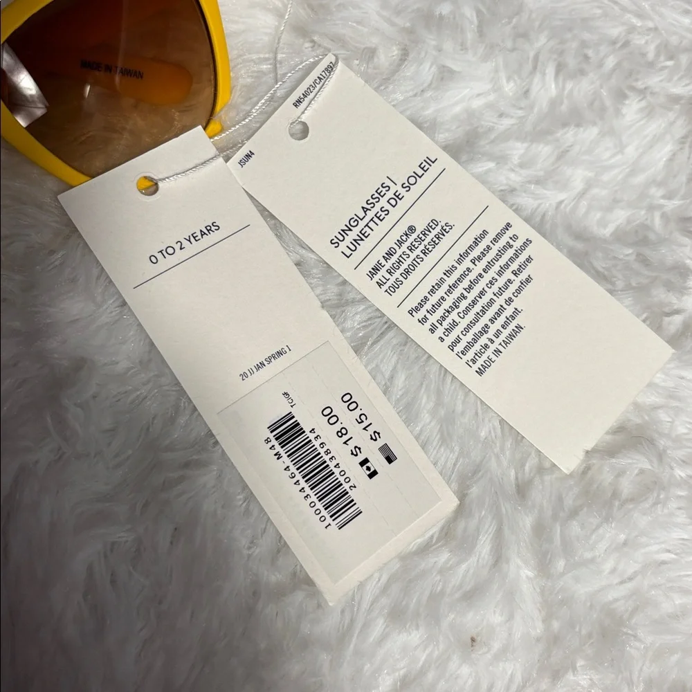 New Janie & Jack Yellow Kids Sunglasses Size 0 To 2 Years